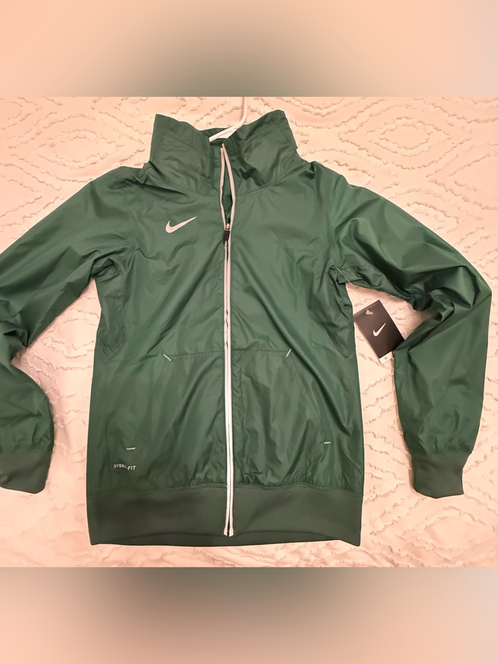 Nike Dark Green Zip-Up Athletic Jacket with White Accents